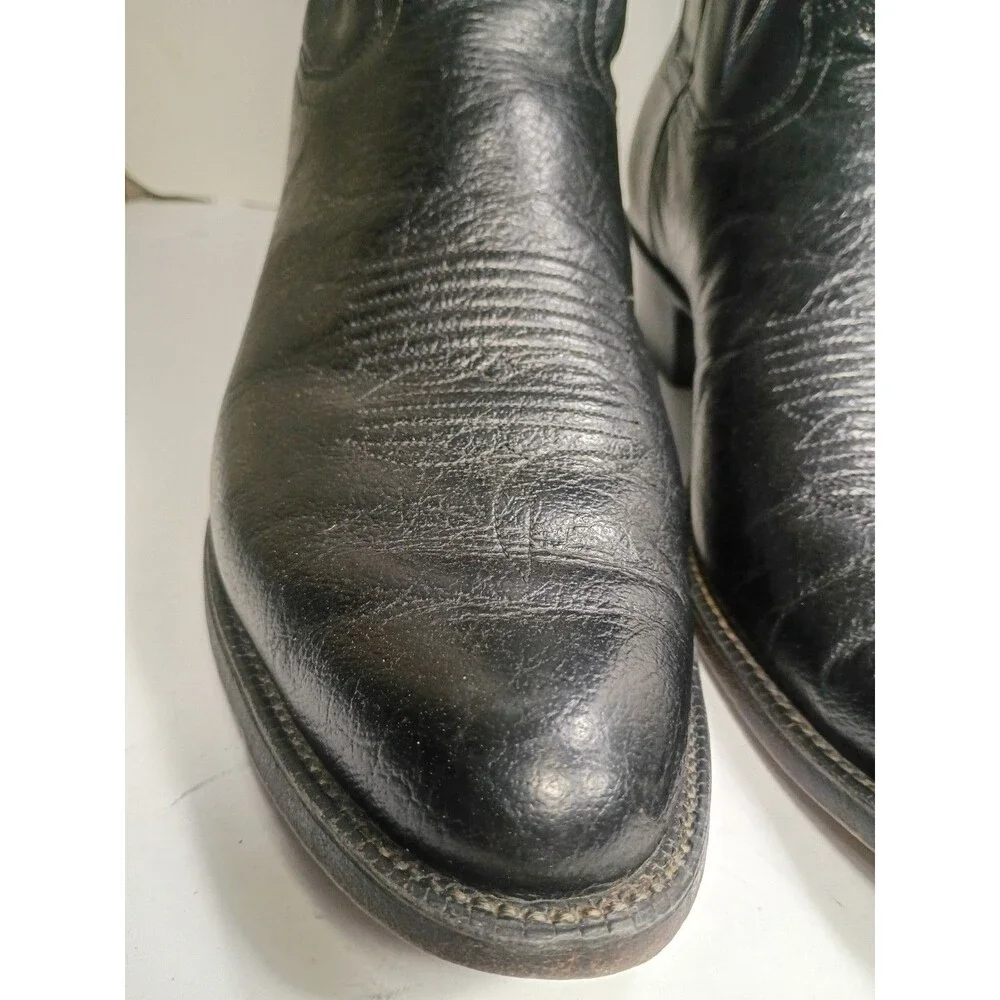 Vtg Sanders Leather Bootmakers Men 10.5 D Cowboy Boots Black Western El Paso